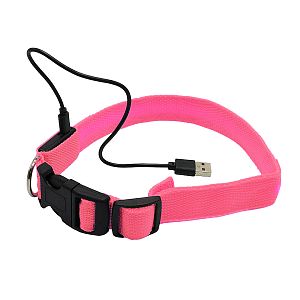 LED obojek v krásné růžové barvě s pohodlným nabíjením pomocí USB kabelu